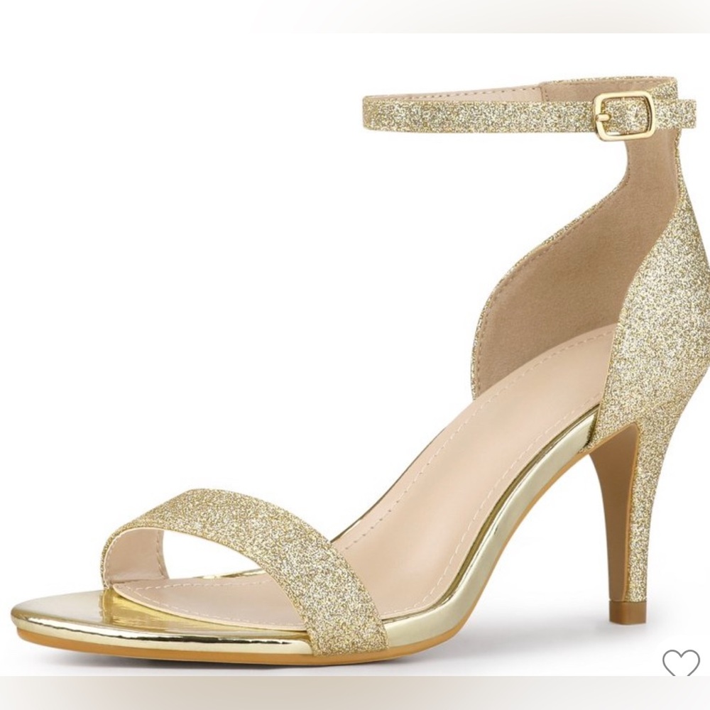 NEW Perphy Gold Glitter Open Toe Ankle Buckle Strap Prom Wedding Heel 8 $67